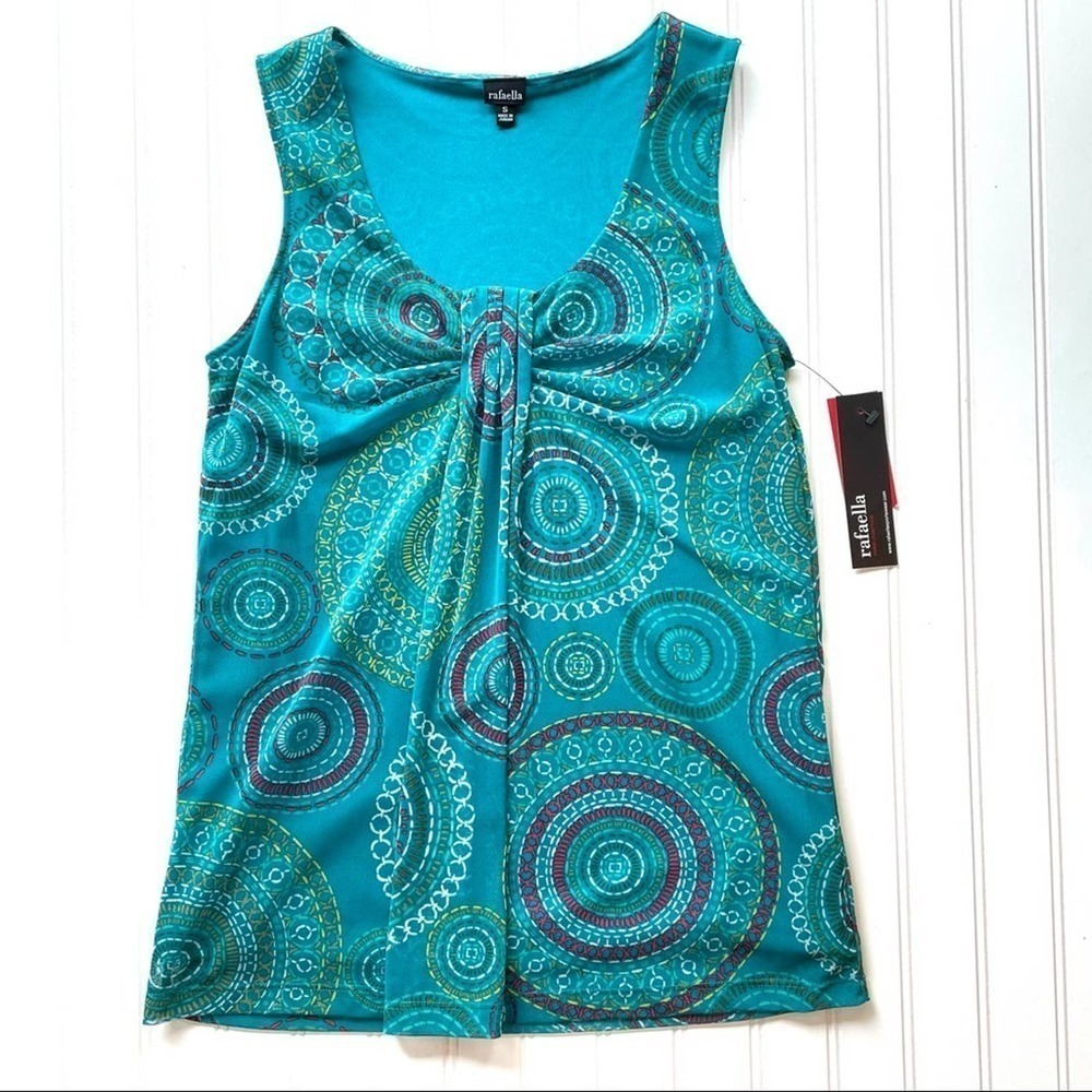 Rafaella Tank Blouse Mesh Teal Green blue Size Small Circles Sleeveless NWT